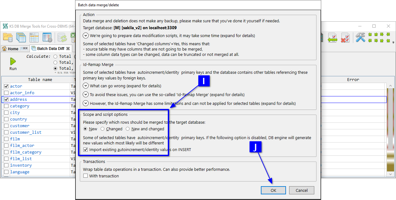for Cross-DBMS, batch data merge configuration