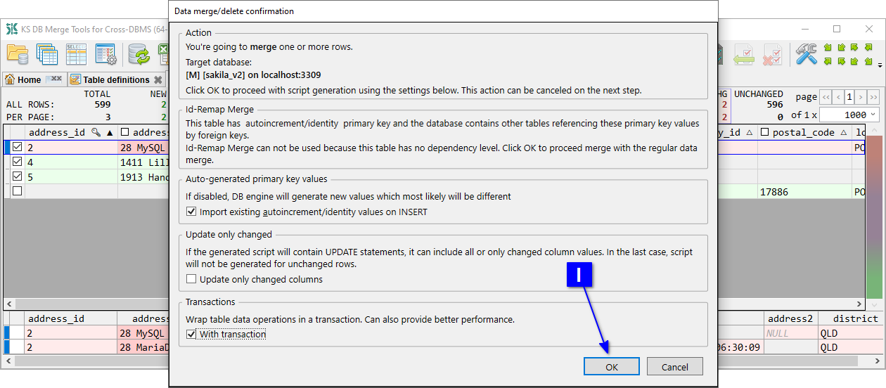 for Cross-DBMS, data merge configuration