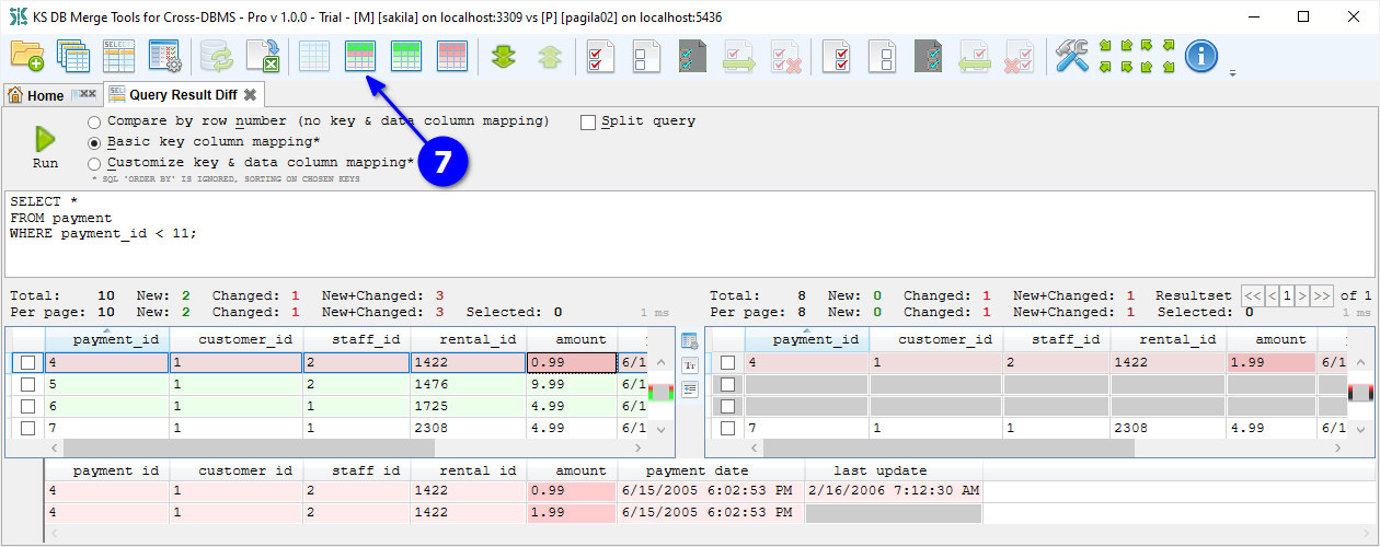 for Cross-DBMS, query result diff can show new and changed