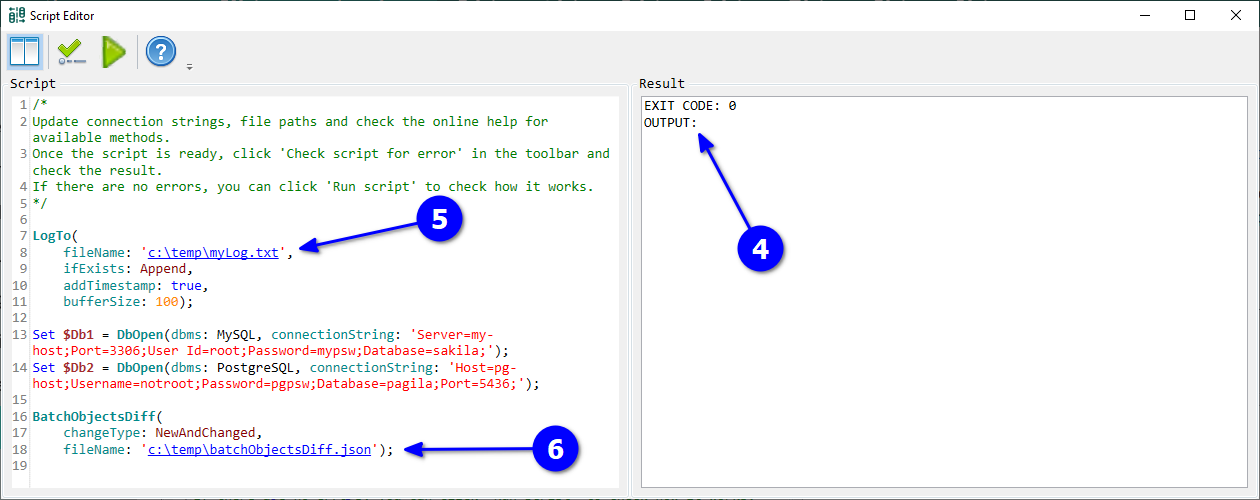 for Cross-DBMS, check script editor result