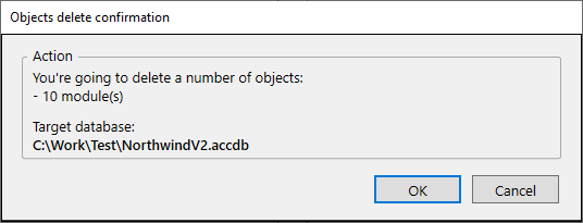 for MS Access, objects delete confirmation dialog