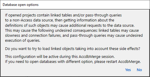 for MS Access, database open options dialog