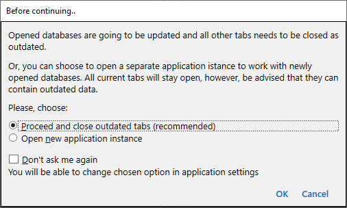 for MS Access, project reload dialog