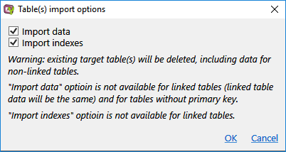 for MS Access, table import options no fields dialog