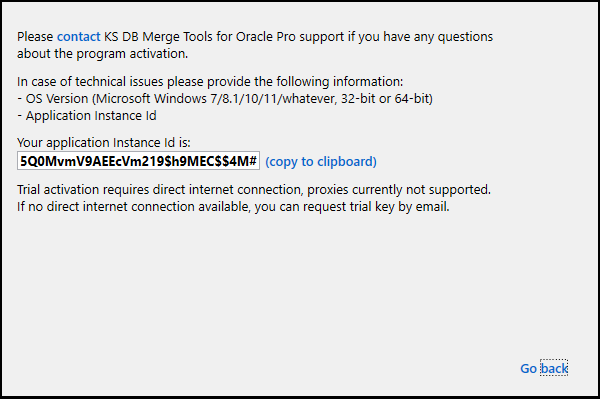 for Oracle, activation dialog help
