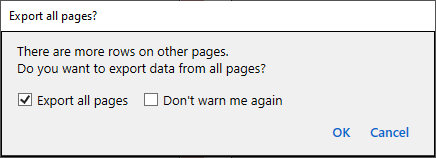 for Oracle, data export warning dialog