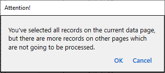 for Oracle, data merge warning dialog