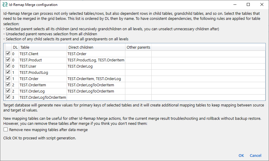 for Oracle, Id-Remap merge all, batch data diff