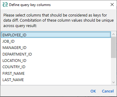 for Oracle, query key columns dialog