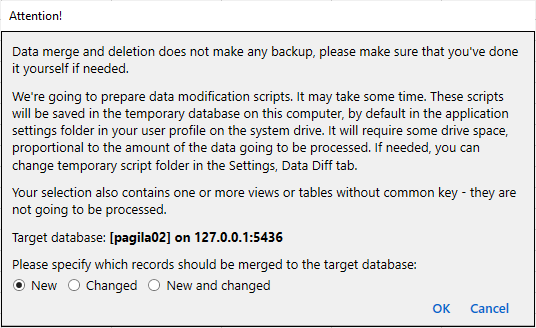 for PostgreSQL, batch data merge dialog