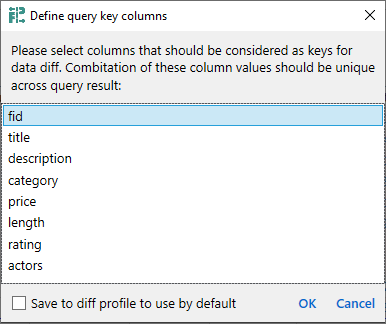 for PostgreSQL, query key columns dialog