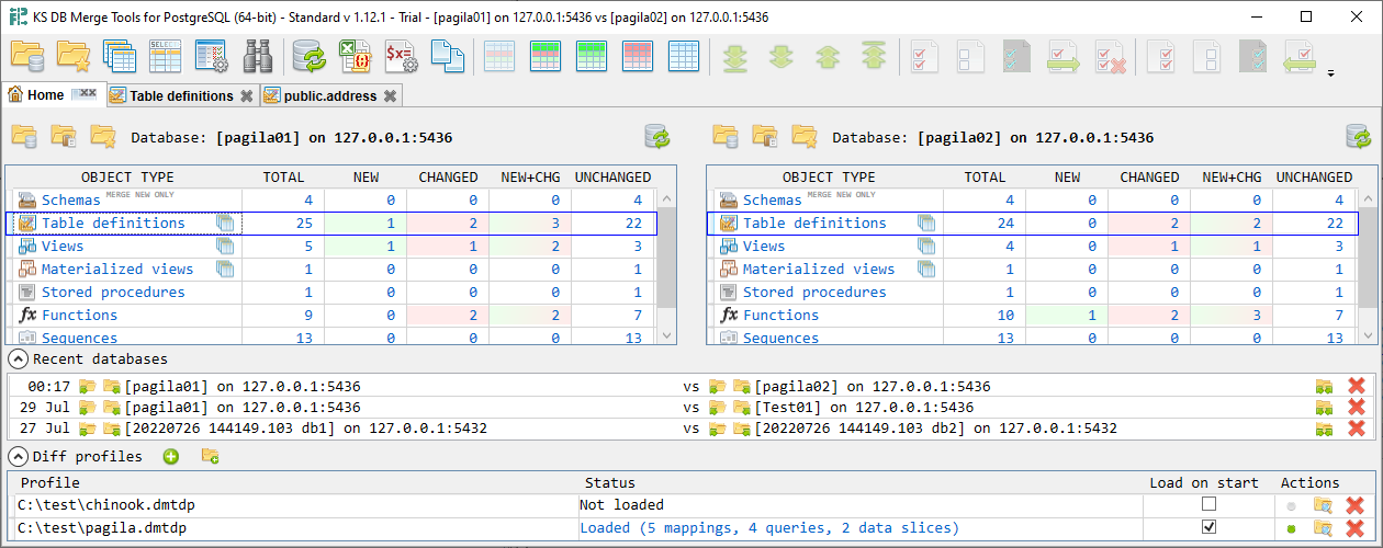 for PostgreSQL, home tab