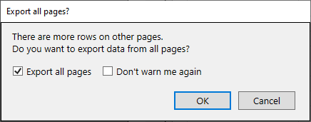 for SQLite, data export warning dialog