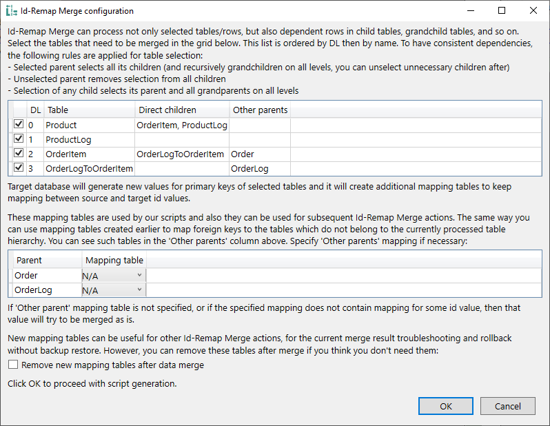 for SQLite, Id-Remap Merge dialog