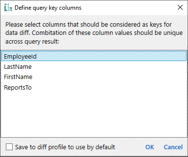 for SQLite, query key columns dialog