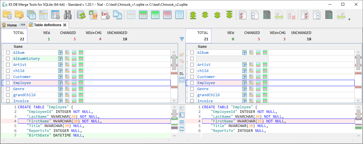 for SQLite, object list tab