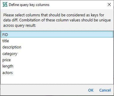 for Cross-DBMS, query key columns dialog