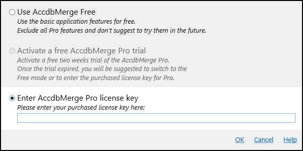 for MS Access, enter license key