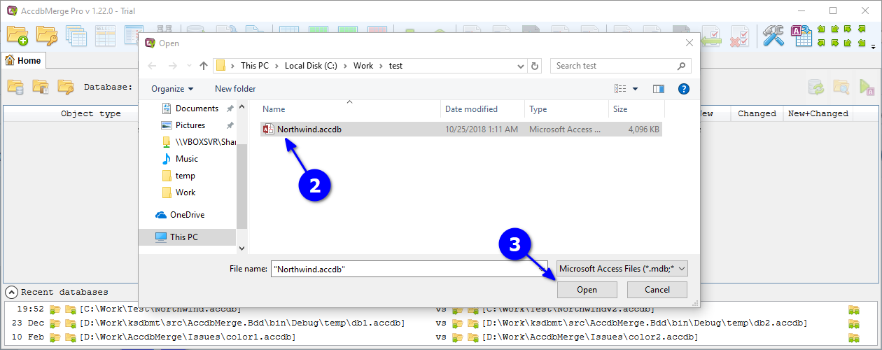 for MS Access, home tab open databases