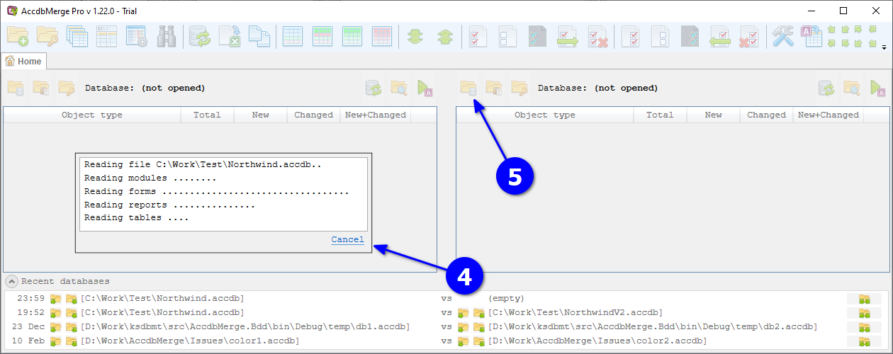 for MS Access, home tab wait for progress