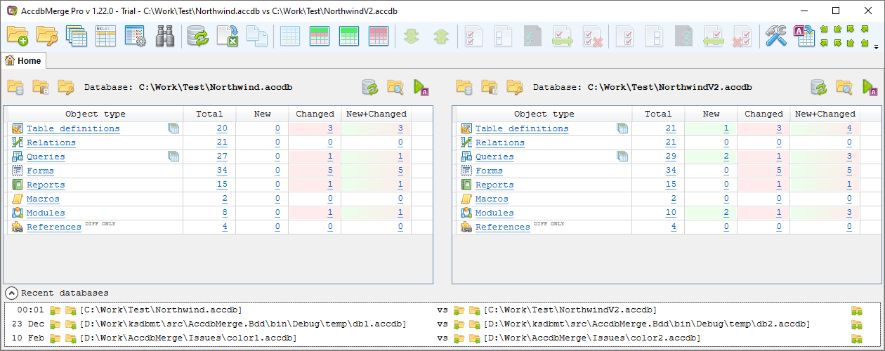 for MS Access, home tab schema changes summary