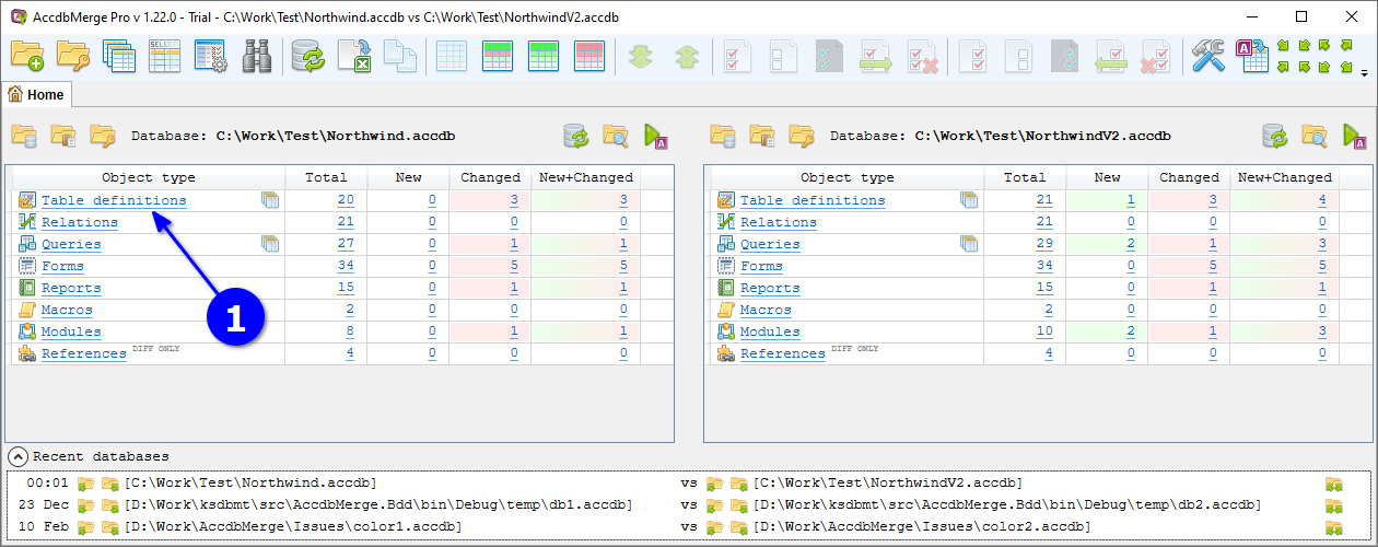 for MS Access, home tab click table definitions