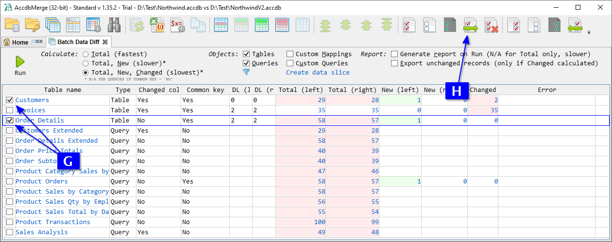 for MS Access, batch data diff - select tables and merge