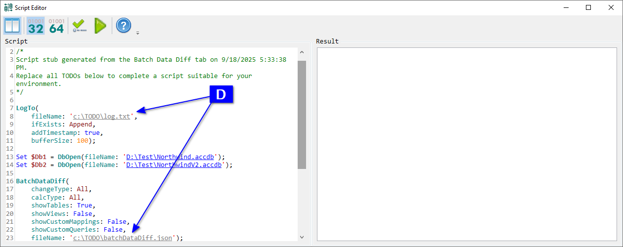 for MS Access, Script Editor with a script for our current GUI tab