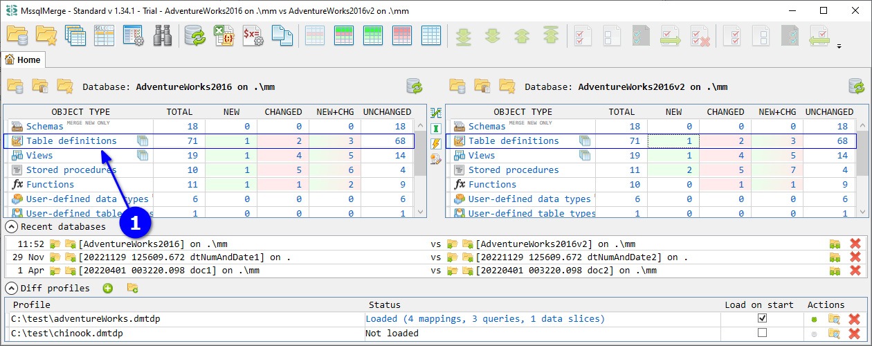 for SQL Server, home tab click table definitions