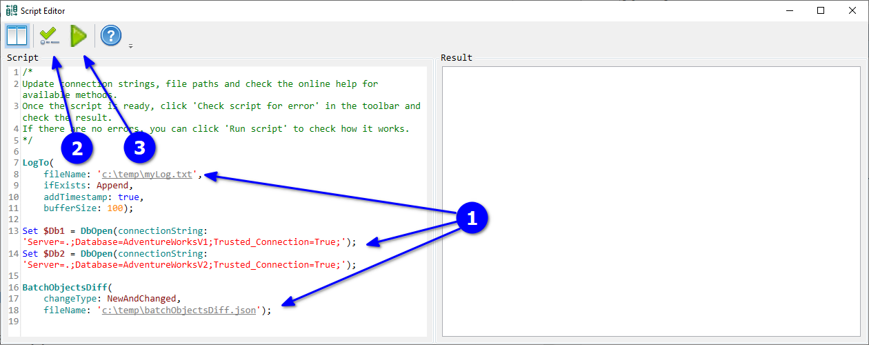 for SQL Server, open escript editor