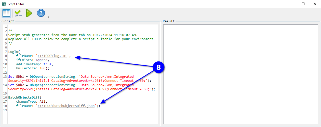 for SQL Server, generated automation script stub