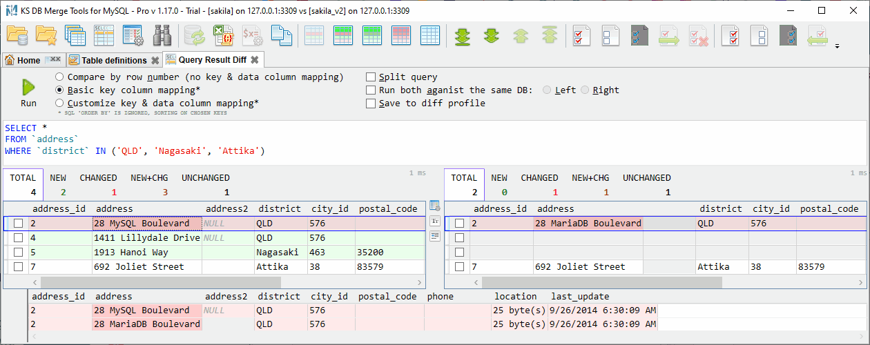 KS DB Merge Tools for MySQL - Compare ad-hoc query result (thumbnail)