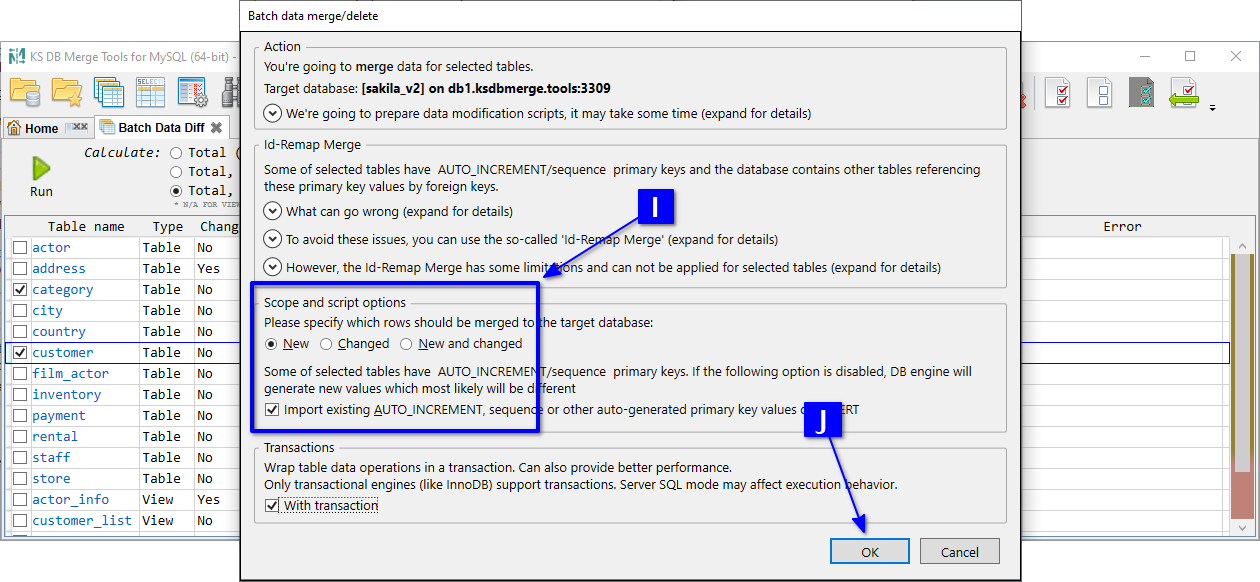 for MySQL, batch data merge configuration