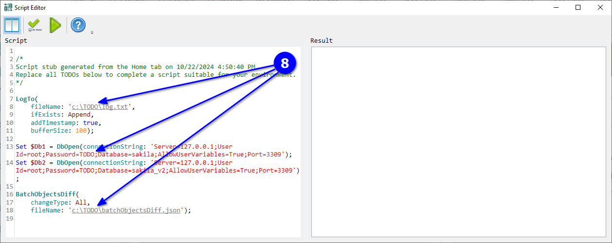 for MySQL, generated automation script stub