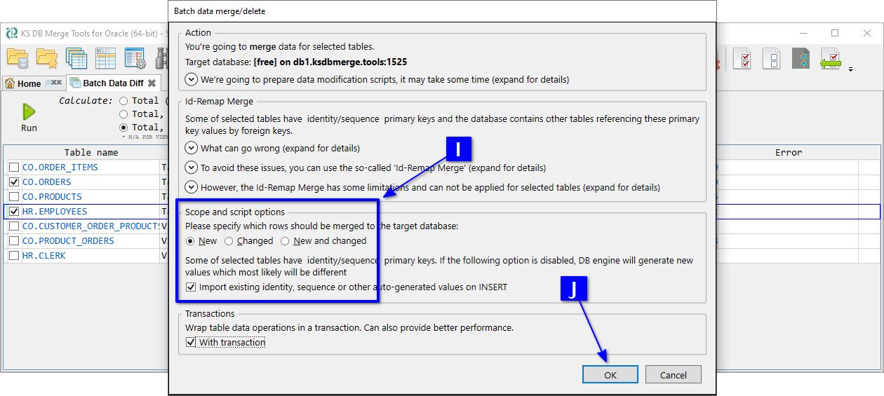 for Oracle, batch data merge configuration