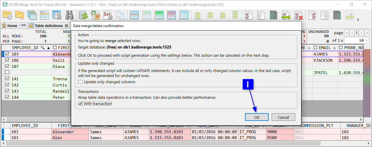 for Oracle, data merge configuration