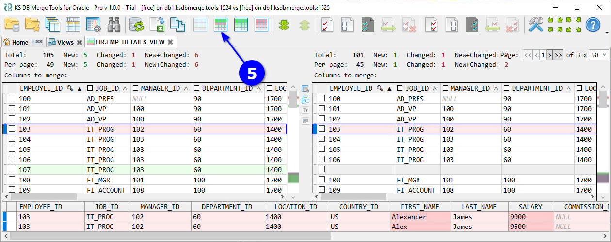 for Oracle, data diff all rows