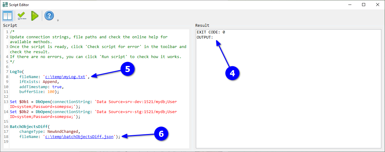 for Oracle, check script editor result