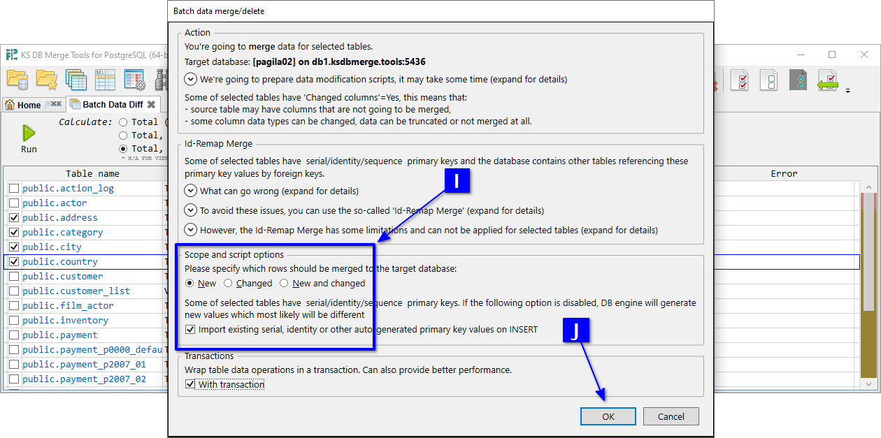 for PostgreSQL, batch data merge configuration
