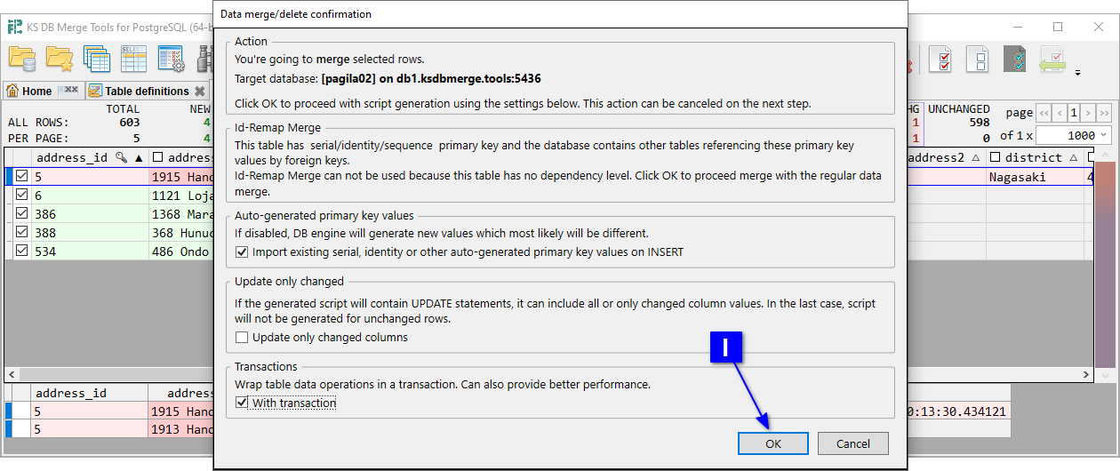 for PostgreSQL, data merge configuration