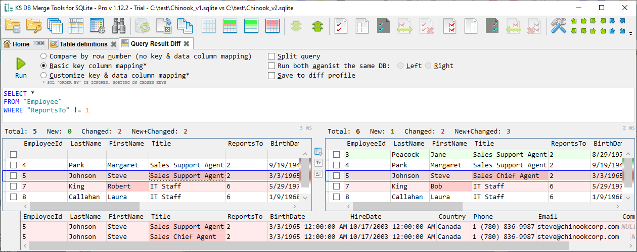 for SQLite, custom data diff