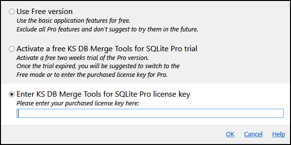 for SQLite, enter license key