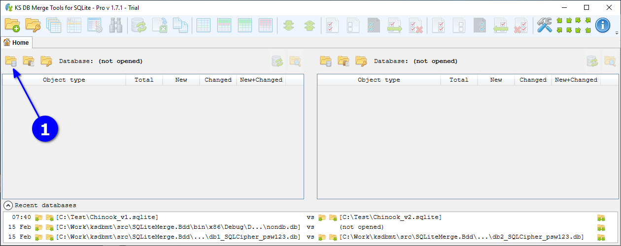 for SQLite, home tab blank