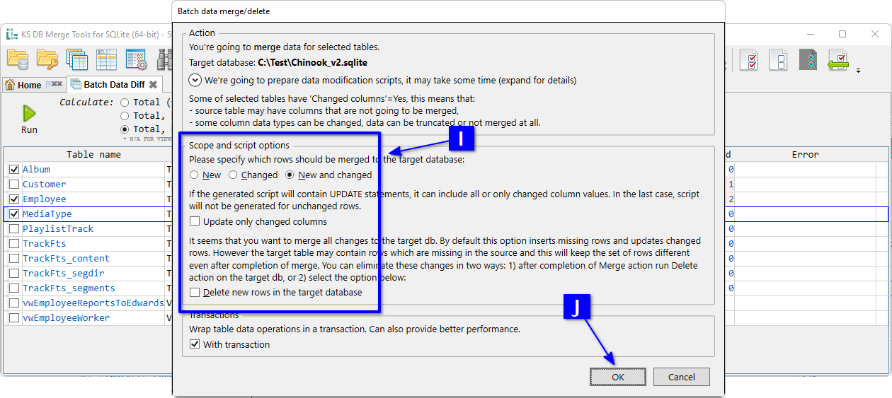for SQLite, batch data merge configuration