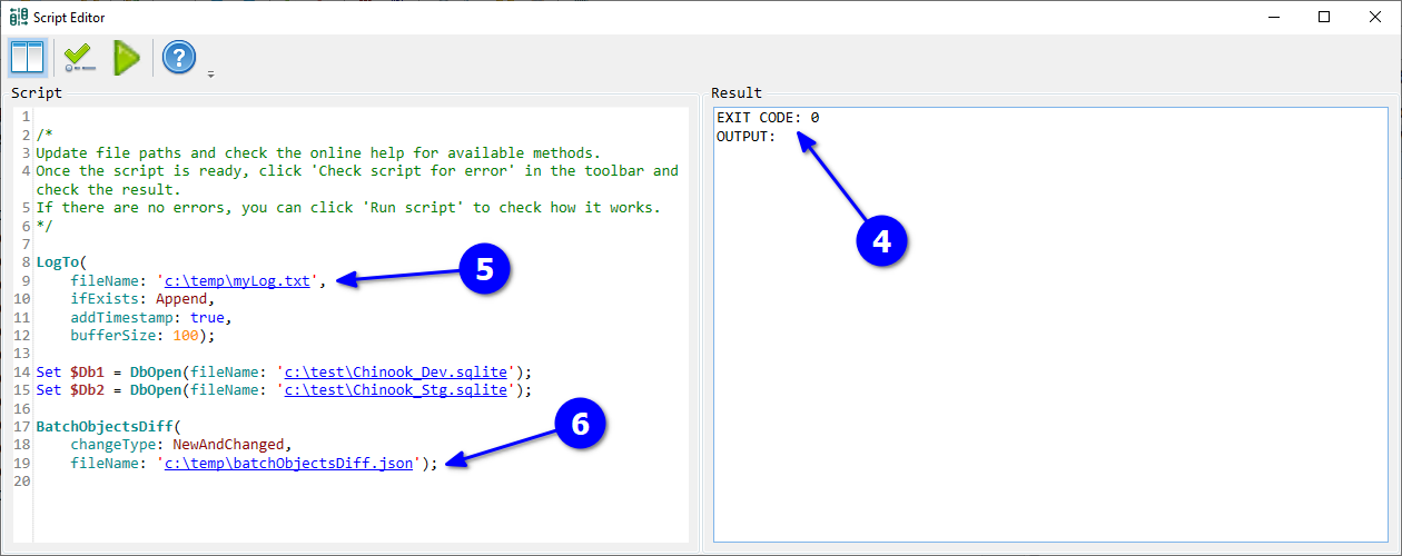 for SQLite, check script editor result