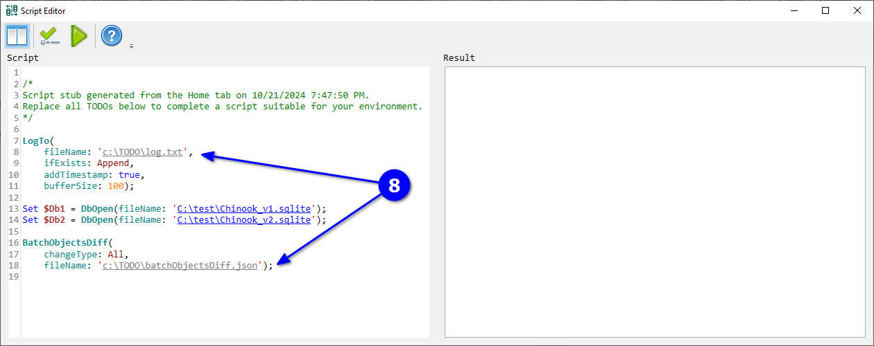 for SQLite, generated automation script stub